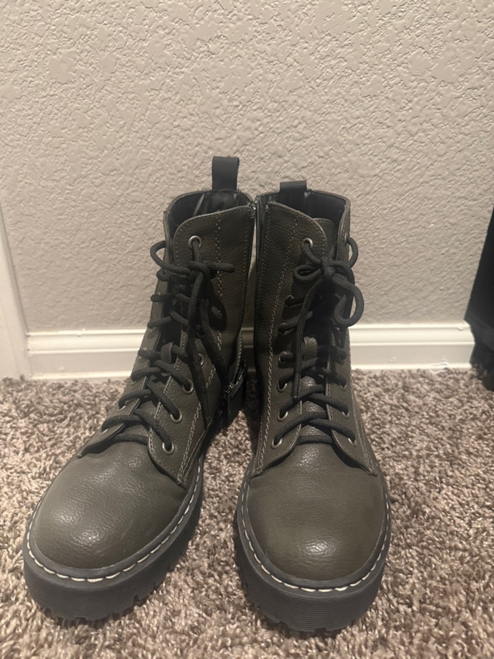 Olive Green Lace-Up Combat Boots